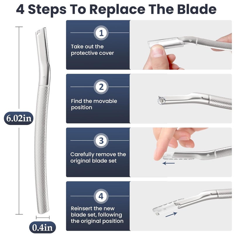 AIBRIT Dermaplaning Tool for Face, Dermaplane Razor for Peach Fuzz with Metal Grip, Professional Eyebrow Razor for Women, Facial Razor for Women Silver (12 Replaceable Blades) - Image 4